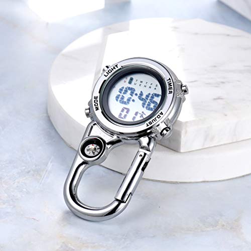 Image of JewelryWe Men Women Digital Clip Watch Mini Microlight Backpack Buckle Belt fob Watches for Rock Climbing Doctors Nurses Chefs for Mother's Day