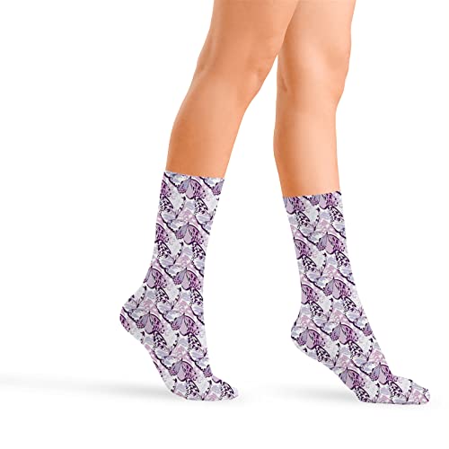Butterflys Mens Compression Socks,Shades Purple Grunge Camo,Colourful Funky Dress Funny Cool For Football Running Sports,16 Inch,Lavender Lilac Violet #TOP20