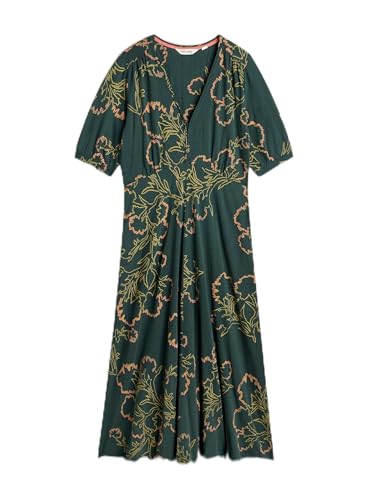 White Stuff Robe Megan en Jersey pour Femme, Manches Longues et col V – L'élégance des Manches Longues dans Un mélange Coton-Modal Polyvalent. – Vert MLT – Taille 40R