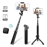 【Diseño DOBLE con cabeza de bola】 Aleación de aluminio de alta calidad con recubrimiento antioxidante, que evita la oxidación y hace que el selfie stick sea resistente a la corrosión. Por otro lado, Selfiestick también proporciona un agarre de goma más tuave y antideslizante. Uno de los cabezales de bolas en el soporte del teléfono móvil, otro en el trípode, le permite ajustar el ángulo de forma flexible.