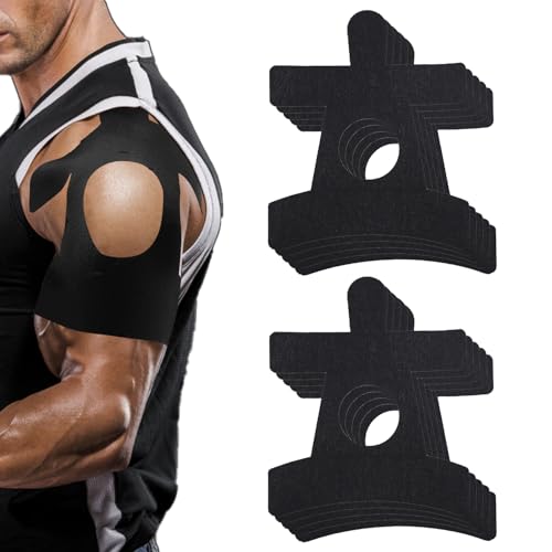 10pcs Precut Kinesiology Tape for Shoulder, Waterproof Breathable Elastic Kinesiology Athletic Tape Elastic & Latex-Free Sports Patch Strips for Shoulder Muscle Support & Stability
