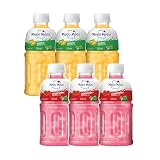 Mogu Mogu Succo di fragola e mango 25 % con NATA De Coco | Bevanda energetica | Ricca di fibre di frutta | Senza conservanti né coloranti aggiunti – (confezione da 6, 320 ml ciascuno)