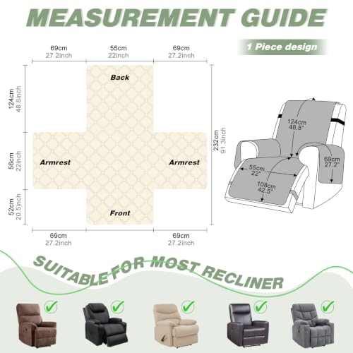 Image of TAOCOCO 100% Waterproof Recliner Chair Covers Reversible 22 inch, Sage Green | Recliner Protector with Leg Straps, Washable 1 Seat Reclining Chair Slipcover with Storage Pocket for Pets & Kids