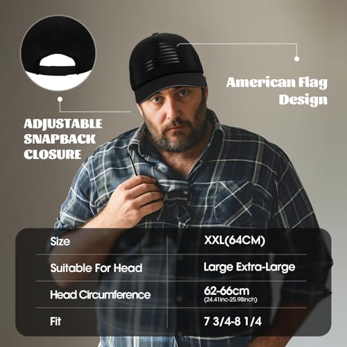 Image of Oversize XL XXL XXXL American Flag Trucker Hat, 250th Anniversary Snapback Hats, Large USA Baseball Cap for Men Big Heads