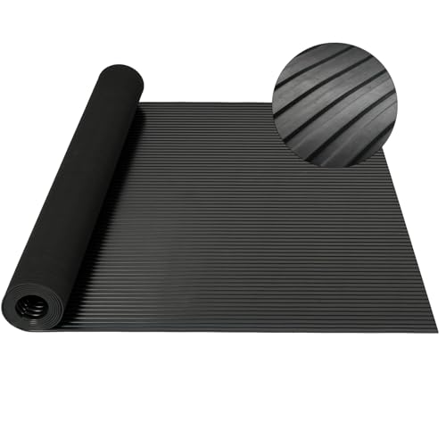 Nisorpa Rubber Matting Roll, Heavy Duty Rubber Garage Flooring Matting, 100 x 300 cm, 3mm Thick Wide Ribbed Floor Mat Non-Slip for Garage Gym Basement Warehouse, Black