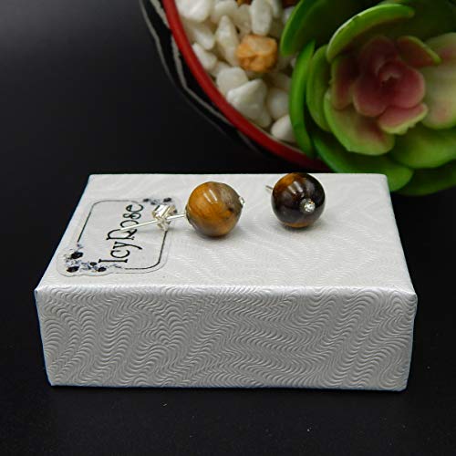925 Sterling Silver 8Mm Tiger Eye Ball Stud Earrings 3610 #TOP3