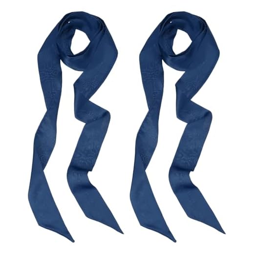 PATIKIL Lenço de fita elegante, pacote com 2 lenços skinny de cor sólida, lenço longo puro de seda, faixa de cetim, cachecóis de cabelo, bolsas de mão, gravata de fita para mulheres, azul marinho,