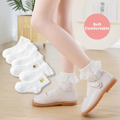 Mid Calf Socks for Girl White Lace Comfortable Crew Princess Dress Socks 8-12 Years 3 Pairs4