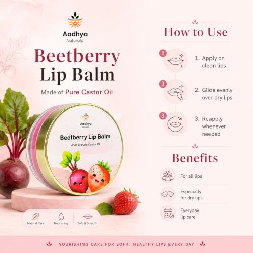 Image of Organic Lip Balm with Beetroot & Strawberry | Restores Natural Pink Lips, Reduces Pigmentation | Shea & Cocoa Butter for Deep Moisturization |For Dark, Dry & Chapped Lips| 5 gm
