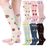 scenicamp 6 Pairs Compression Socks for Women Men Wide Calf Knee High Support Compression Socks Circulation Support, Fruit, Large-X-Large