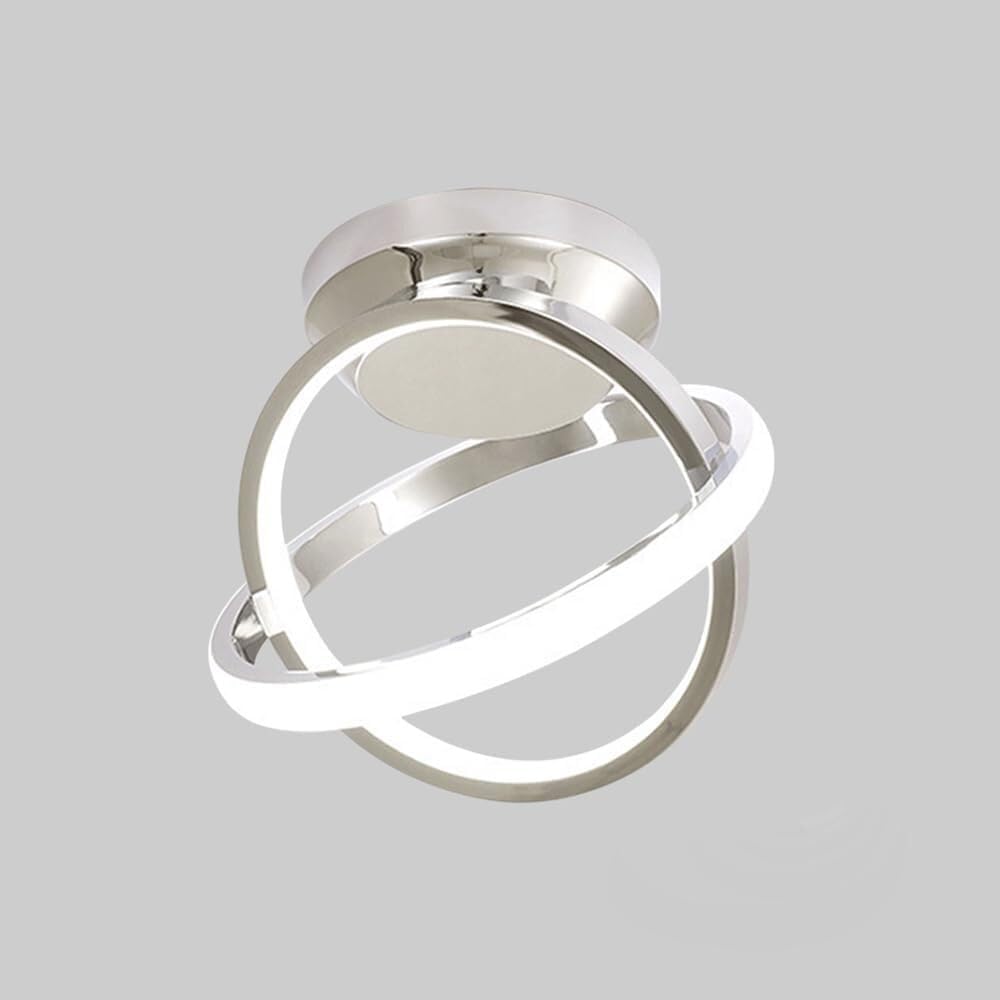 LED Ring Ceiling Light 28W Warm White 3000K, Chrome Small Chandelier, Semi Flush Mount Fixture for Living Room, Kitchen, Bedroom, Balcony, Porch, Hallway