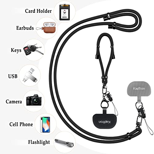 Universal Phone Lanyard With Wrist Strap, Adjustable Crossbody Cell Phone Lanyard Neck Strap And Wristlet Strap With 2 Lobster Clips, Phone Tether Patches And Phone Straps (Black, 2 Pack) #TOP5