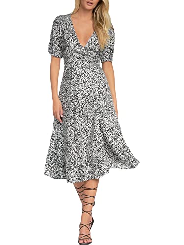 Elan Womens Animal Print Maxi Wrap Dress Black-Ivory M #TOP6