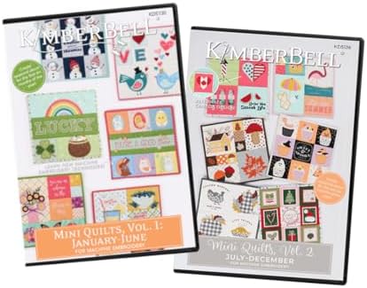 Kimberbell Mini Quilts Vol 1 & 2 Bundle – 12 Seasonal Machine Embroidery Quilt Designs (Jan-Dec), 12x12 Mini Quilts for 5x7 or Larger Hoops, Includes SVG Files for Cutting Machines
