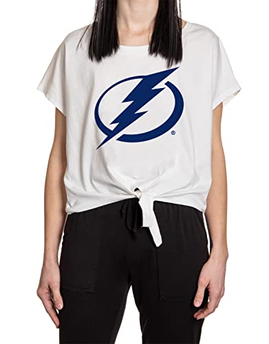 Calhoun NHL Womens Front Tie Cover Up Loose Fit Crop T-Shirt (Small/Medium Tampa Bay Lightning)