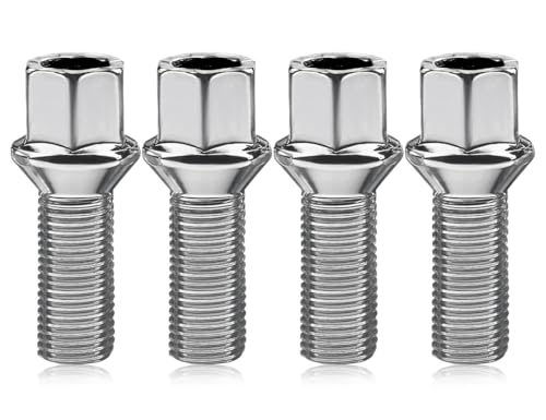 ZoeTekway 4 Stück Radschrauben, Kugelbund Radbolzen, Radmuttern, M14*1.5*27mm, Silber, Edelstahl, Sechskant, Radschrauben-Set