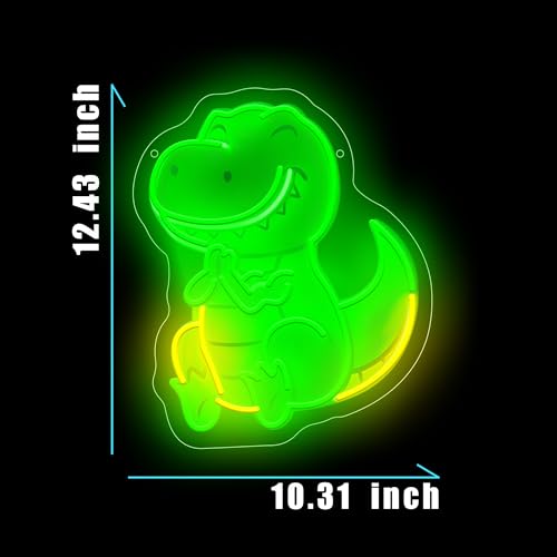 Image of Dinosaur Neon Sign For Wall Decor, Colorful UV Printed Neon Light with Retro Design, LED Artwork for Bar, Bedroom, Game Room, Party Decoration Holiday Birthday Gifts