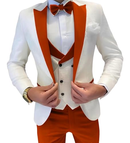 Men’s Jacquard Suit 3 Piece Slim Fit Mens Double Breasted Formal Prom Tuxedo Suit Set for Wedding Dinner