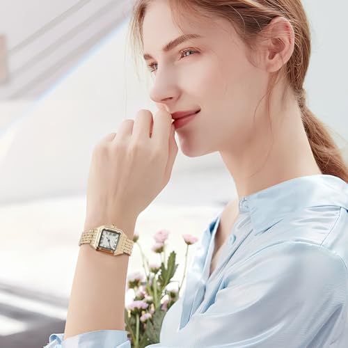 AOOSU Gold Watches Women, Square Watches with Vintage Bracelet, Rectangular Case Roman Dial Digital Quartz Womens Watch Ladies Casual Dress Watch for Women Girls - Image 5