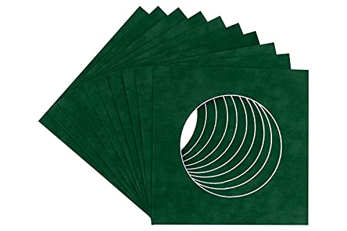 Treeline Green Suede Acid Free 14x14 Circle Picture Frame Mat with White Core Bevel Cut for 10x10 Pictures - Fits 14x14 Frame - Pack of 1 Matboard Show Kit With Acid Free Backing & Clear Bag
