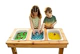 Noble Toys Wooden Toddler Triple Bin Sensory Table | Toddlers Activity Play for Outside | Sand and Water Table for Age 18 Months+ | Fill with Craft, Mud, and Sensory Toys | Large Outdoor Kids Kitchen