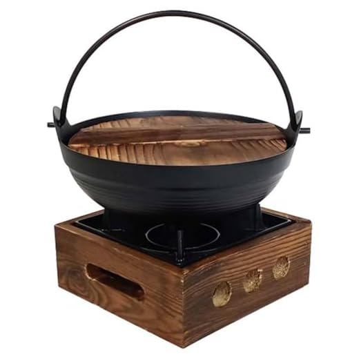Happyyami Sukiyaki Nonstick Cookware Sukiyaki Pot Cheese Fondue Japanese Hot Pot Old Shabu Pot Outdoor Saucepan Cast Iron Sauce Pot Handle Wood + Iron Claypot Soup Hot Pot