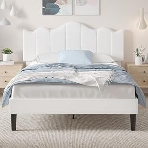 VECELO Queen Size Upholstered Platform Bed Frame with Adjustable Headboard, Wood Slat Support and Noise-Free, No Box Spring Needed, Easy Assembly