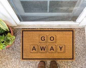Felpudo con texto en inglés Go Away, Scrabble Go Away, Go Away, Tapete para Scrabble, Felpudo grosero, Go Away
