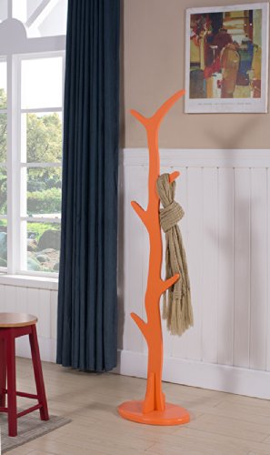 Kings Brand Contemporary Tree Style Wood Coat and Hat Rack Stand Orange