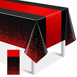MASHAN 1Pcs Black and Red Tablecloth Party Decorations,Plastic Black Table Cloth...