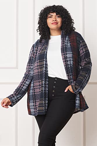 Image of Eloges Women's Multi Stripe Soft Knit Open Cardigan with Suede Elbow Patch
