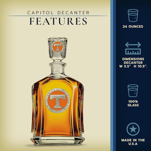 Image of Heritage Pewter University of Tennessee Capitol Decanter | 24 OZ Whiskey Decanter for Liquor with Airtight Stopper | Expertly Crafted Pewter Glass Clear