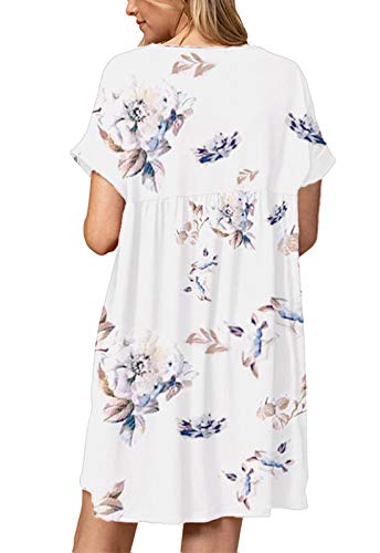 Image of Jayscreate Women's Baby Doll Dress Summer Casual Tunic Pleated Flowy Swing Short Sleeve Black V Neck Mini Dress