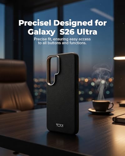 Image of CG MOBILE TUMI [Official Licensed], Protective Case Designed for Galaxy S26 Ultra (2026) | Magnetic System Balistic Texture Case | Genuine Leather Case - Black