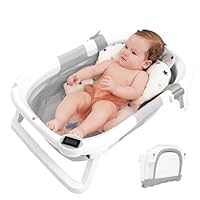 Collapsible Baby Bathtub for Newborn,Baby Bath Tub with Soft Cushion & Real-Time Thermometer, Portable Travel Baby Tub for Infants to Toddler for Baby 0-36Month,Grey