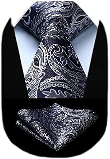 HISDERN Solid Paisley Tie for Men Handkerchief Woven Classic Flroal Men's Necktie & Pocket Square Set Wedding