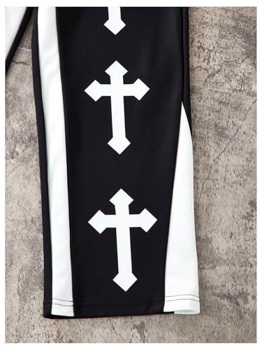 SHENHE Boy's Y2K Pants Cross Print Elastic Waist Drawstring Wide Leg Pocket Athletic Sweatpants3