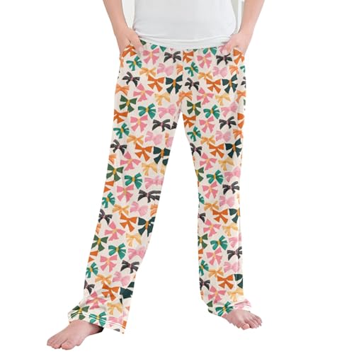 Bows Long Pajama Pants Elastic Waist PJ Bottoms with Pockets S A113268