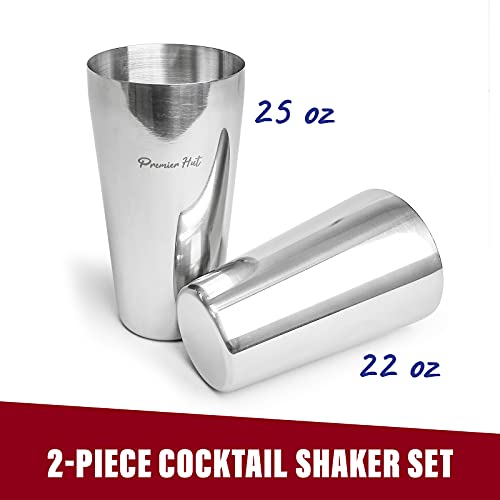 Cocktail Shaker Set Bartender Kit By Premier Hut - 22 Oz And 25 Oz Stainless Steel Boston Shakers - Drink Mixer Martini Shaker Set - 2 Piece Mixology Bartender Kit #TOP2