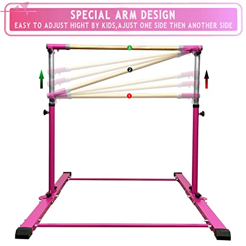 Sumery Foldable&Movable Gymnastic Kip Bar,Horizontal Bar For Kids Girls Junior,3' To 5' Adjustable Height,Home Gym Equipment,Ideal For Indoor And Home Training,1-4 Levels,300Lbs Weight Capacity(Pink) #TOP3
