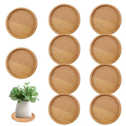 Platos plantadores de maceta 10 piezas de 2.4 pulgadas planta de bambú redonda planta bandeja para macetas pequeñas bandejas de goteo para macetas para el escritorio de mesa en el interior decoracion