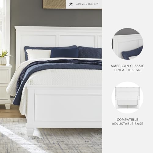 Image of Signature Design by Ashley Fortman Transitional King Panel Bed with Tapered Feet, Foundation or Box Spring Needed, White