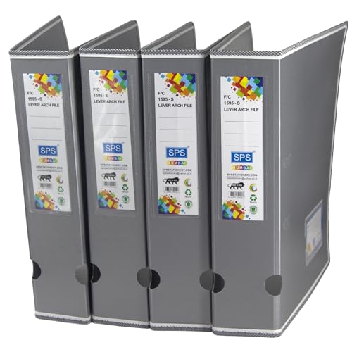 Image of SPS Unbreakable Plastic Lever Arch Box File for Legal, FC, and A4 Papers,100% Virgin Plastic (Pack of 4, Grey)