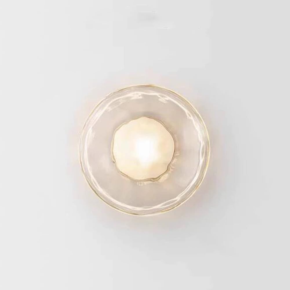 LOGT LED Wall Lamp, Round, Indoor, Glass Lampshade, Wall Light, Warm Light 3000K, Modern Living Room Lamp, Crystal Lampshade, Glass and Metal Walllighting, Gold, for Bedrooms, Hallways,Gold