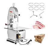 Kommerzielle elektrische Fleischbandsäge, 1500 W Edelstahl-Knochensäge for die Arbeitsplatte, 9,8 Zoll maximale Schnitthöhe, 6 Sägeblätter, wasserdichter Motor, Bandsäge