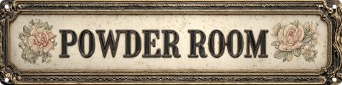 FWBOYSV Vintage Tin Sign Retro Metal Powder Room Signs for Home Decor Stylish Wall Art Plaques Gift for Bathroom Kitchen and Gothic Wall Decor 4x16 Inch