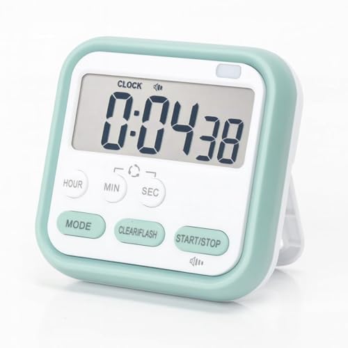 Image of Digital Kitchen Timer and Stopwatch with Large LCD Display, Loud Alarm, Retractable Stand, Green, 1 Piece