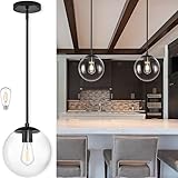 10 Inch Globe Pendant Light Black Mid Century Pendant Light Contemporary Globe Pendant Lights Clear Glass Pendant Lights Adjustable Hanging Light Fixture Clear Glass with Black Finish for Dining Room