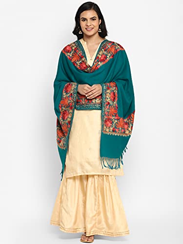 Zamour Women Embroidered Large Scarf Wrap in Faux Pashmina Wool, Indian Kashmiri Oversized Winter Scarves Wraps Stole Shawl3