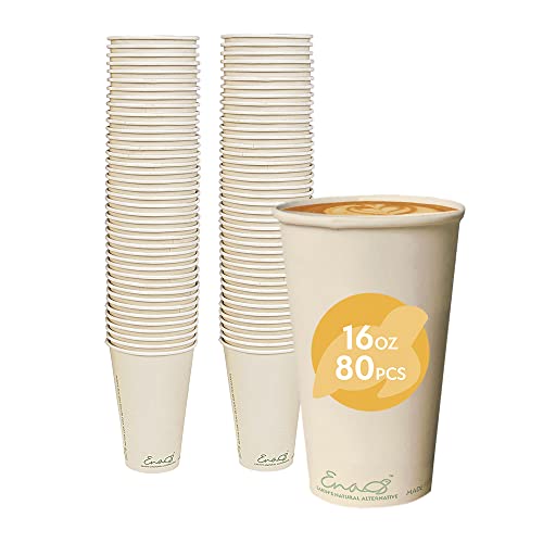 Compostable Disposable Coffee Cups (16oz 80 Pack)